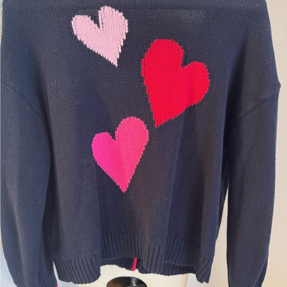 Talbots Sweaters - Talbots Navy Off-the-Shoulder Sweater with Heart Accents